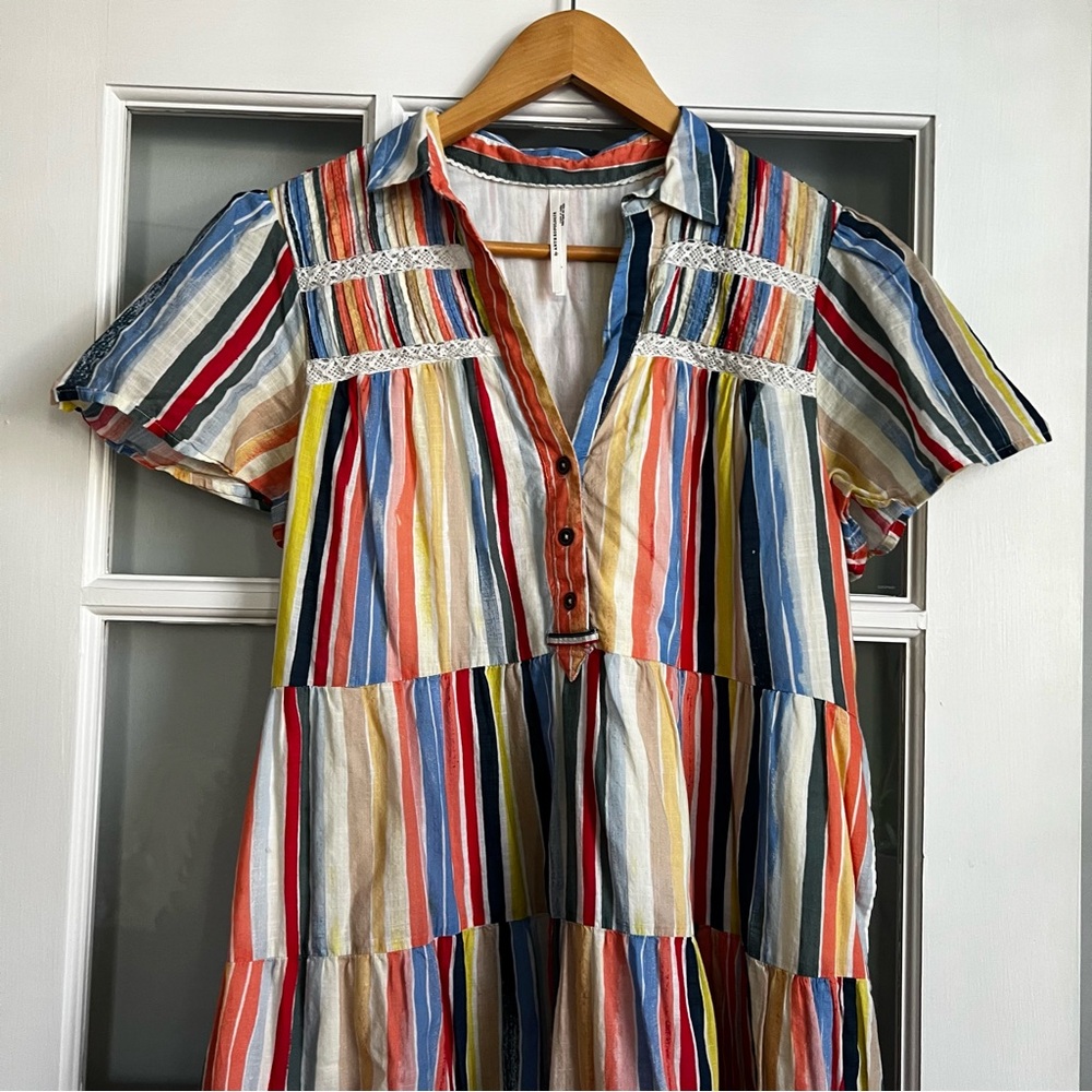 Anthropologie Georgina Tiered Shirtdress Rainbow Stripe - Picture 2 of 7
